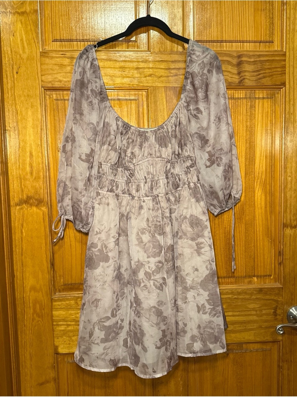 Smocked Scoop-Neck Mini Dress in Dusty Mauve Floral